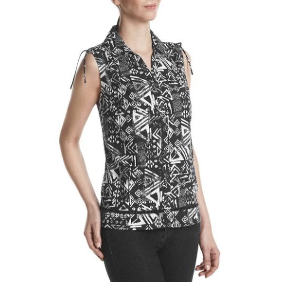 Breckenridge Printed Tie Shoulder Top Size Small  Summer Dark Indigo Navy  NWT - Picture 3 of 5